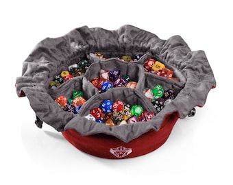 Red Dice Bag with Pockets, Holds 150+ Dice, DnD Gaming