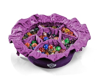 Purple Dice Bag with Pockets, Holds 150+ Dice, DnD Gaming