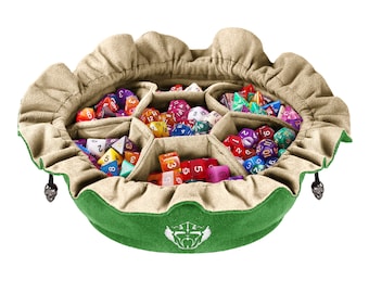 Compartment Dice Bag, Holds 150+ Dice, Green Faux Suede
