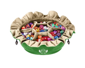 Green Dice Bag with Pockets, Holds 150+ Dice, DnD Gaming