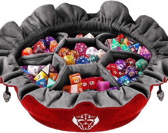 CardKingPro Red Dice Bag – Freestanding Immense Design, 7 Padded Pockets, 150+ Dice Capacity