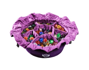 Purple Dice Bag with Pockets, Holds 150+ Dice, DnD Gaming