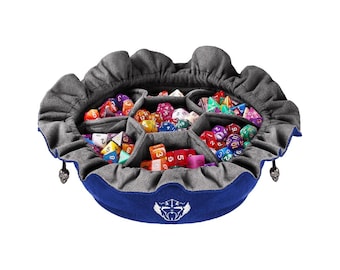 Blue Dice Bag with Pockets, Holds 150+ Dice, DnD Gaming