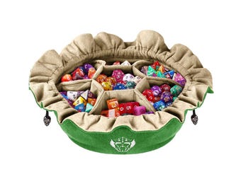 Green Dice Bag with Pockets, Holds 150+ Dice, DnD Gaming
