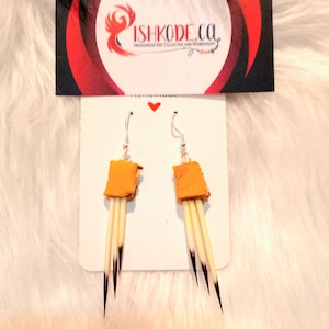 Porcupine Quill earrings dangles native made handmade handcrafted Quill earrings sterling silver 925 stamped