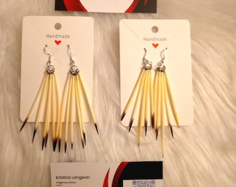Handcrafted Porcupine Quill Dangle Earrings: Sterling Silver 925