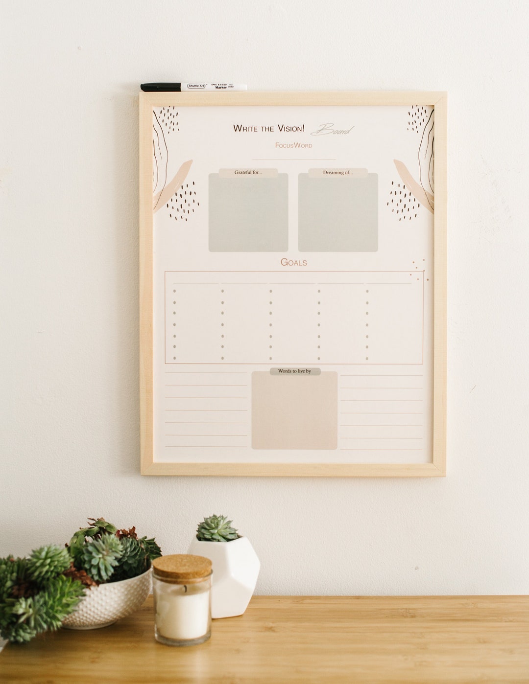 Dry Erase Vision Board 16x20 With Wooden Frame Etsy