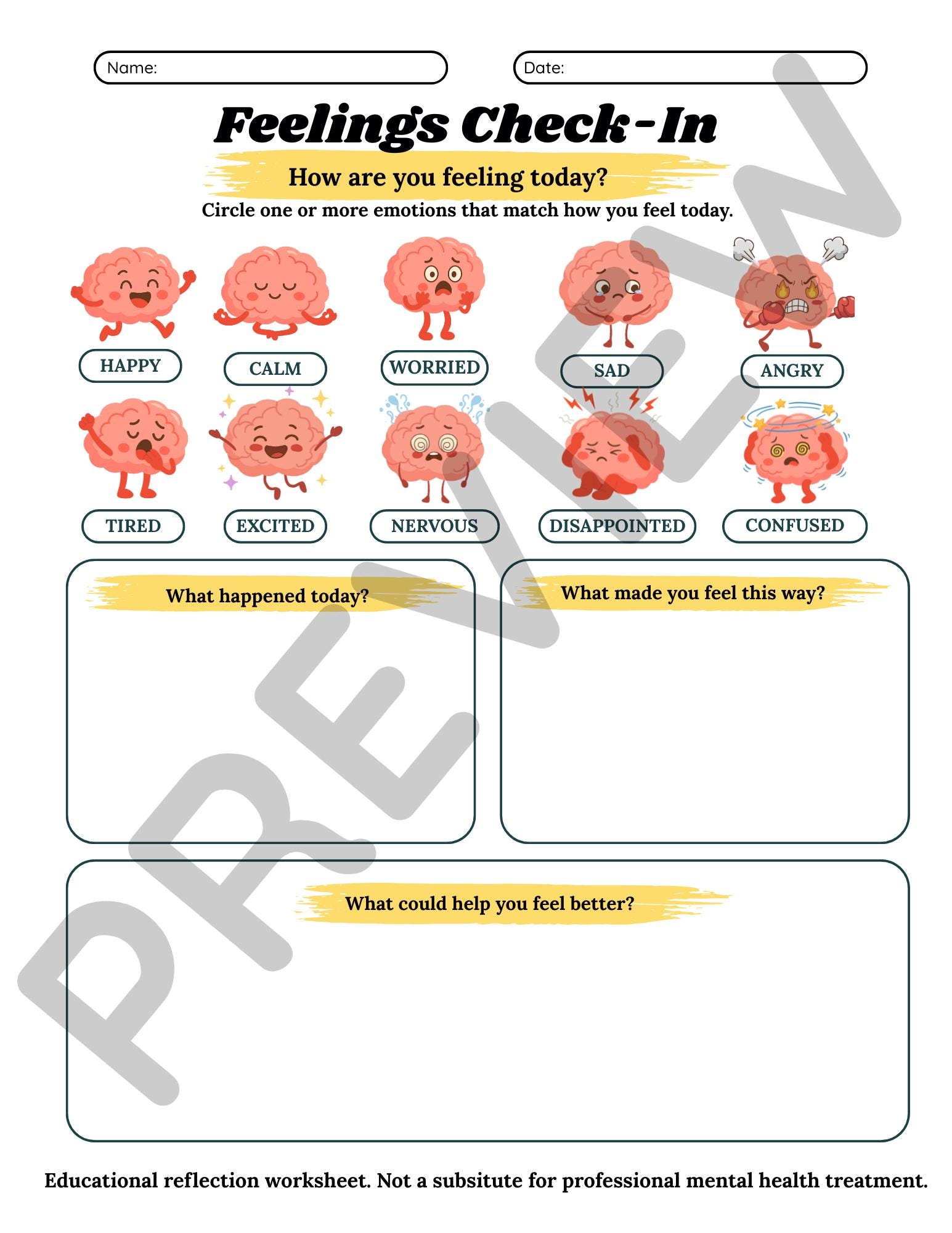 Feelings Check-in Worksheet | Emotional Awareness Activity (digital ...