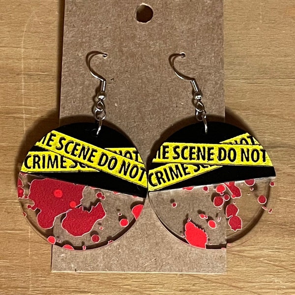 True Crime - Halloween - Horror - Crime Scene - Blood Splatter - Novelty Earrings - Acrylic Earrings - Laser Cut and Engraved - Spooky
