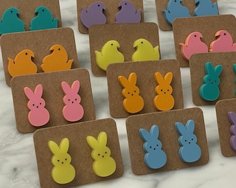 Blue Easter Bunny Sparkle Stud Earrings