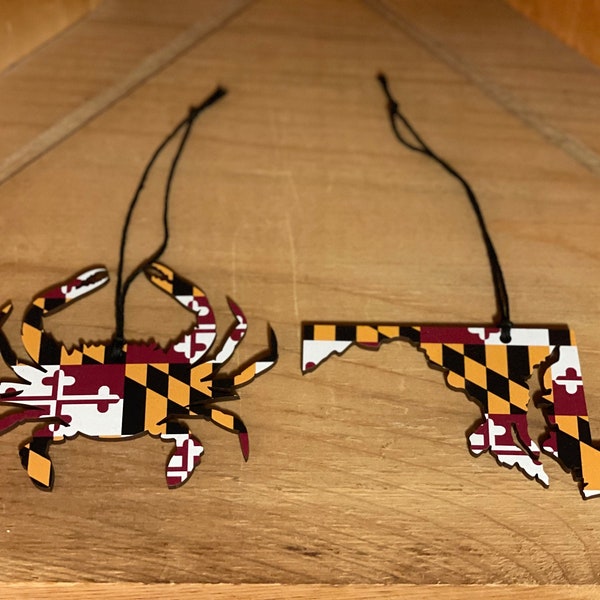 Maryland Crab - State Shape - Gift - Christmas Ornament - Decor - Wood Cut Out - Maryland Flag - MD State Flag - Patterned Wood