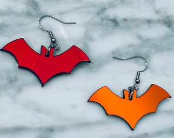 Dark Iridescent Bat Earrings - Laser Cut Acrylic - Halloween - Spooky - Night Creatures - Gift - Statement - Color Shifting