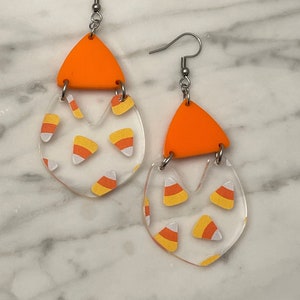 Halloween Candy Corn Acrylic Dangle Earrings - Laser Cut Jewelry