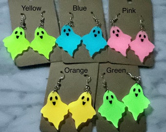 Colored Glow in the Dark Ghost Earrings - Laser Cut Acrylic - Halloween - Spooky - Gift - Statement