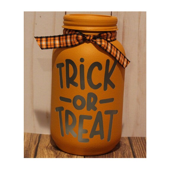 Trick or Treat Mason Jar Luminary Candle Holder Halloween Etsy