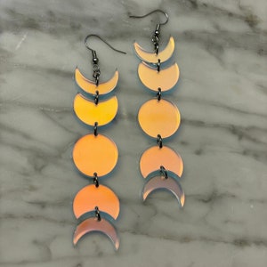 Frosted Iridescent Moon Phase Acrylic Earrings - Laser Engraved - Witchy Earrings - Lightweight Dangle