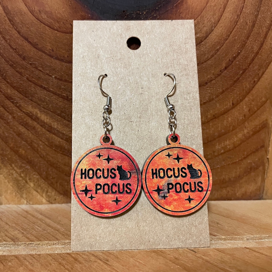 Hocus Pocus Halloween Earrings Black Cat Engraved Spooky - Etsy