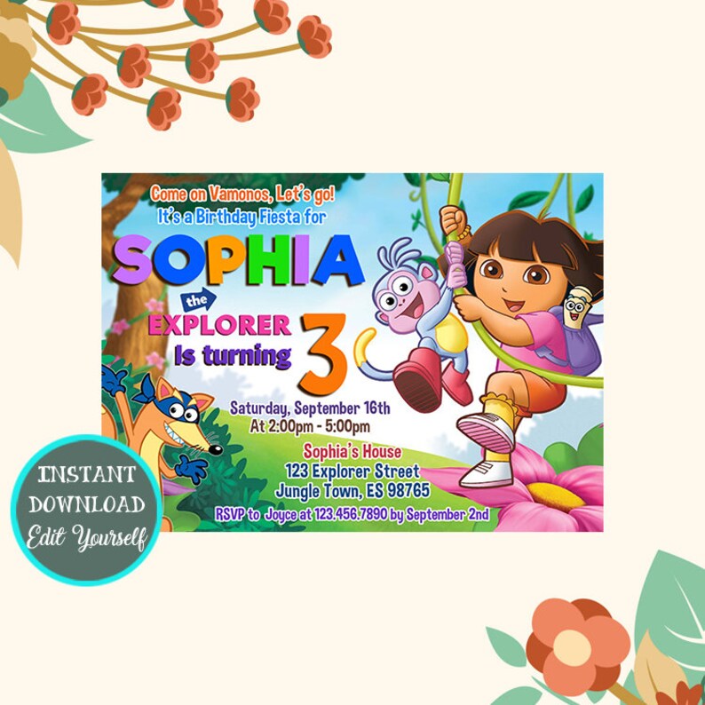 Dora Invitation Dora The Explorer Invitation Dora The Etsy