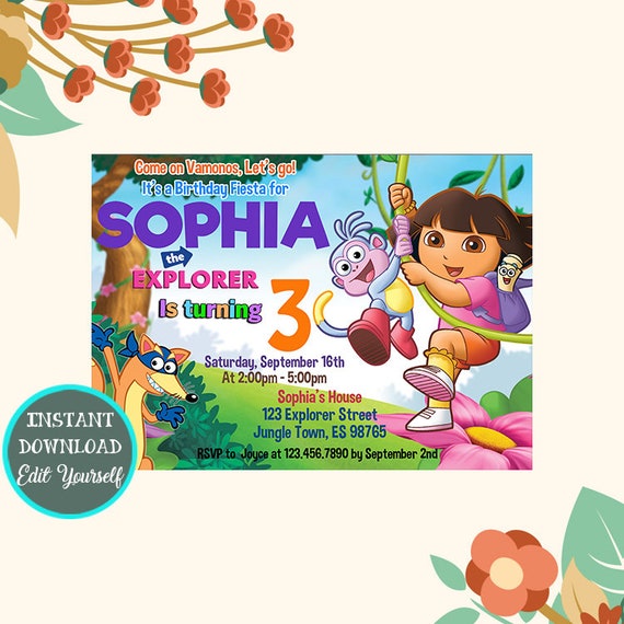 Dora Invitation Dora The Explorer Invitation Dora The Etsy