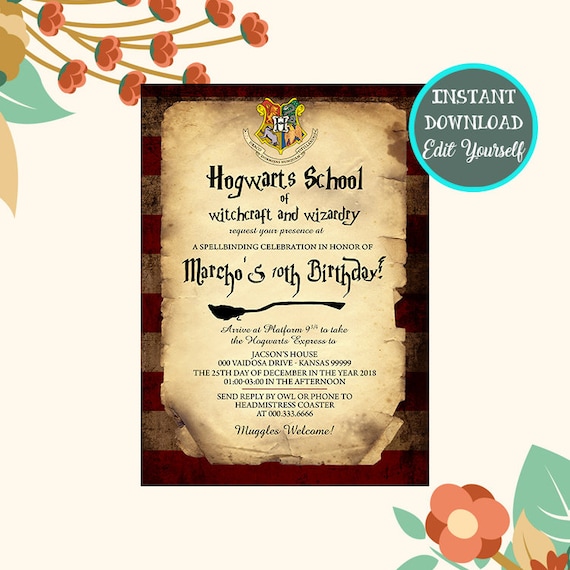 Harry Potter Birthday Invitation Harry Potter Invitation Etsy