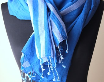 Dark Blue Casual Cotton Striped Large Summer Scarf Wrap Shawl