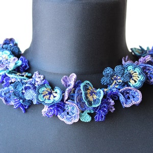 Gorgeous Indigo Blue Woman Necklace with Needle Lace Oya Purple Summer Accessories Gift for Her Wedding Necklace Fashion Jewelry Women Gift