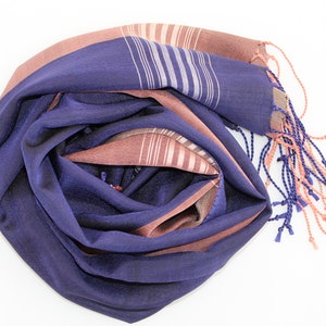 Unique Silk Blend Hand Woven Pastel Purple Peach Pink Woman Scarf - Woman Wrap - Christmas Gift - Luxurious Gift for her - Silk Scarf