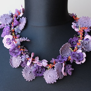 Chunky Purple Crochet Necklace Prom Necklace Needle Lace Oya Larimar Summer Accessories Gift for girl Fashion Crochet  Wedding Chocker