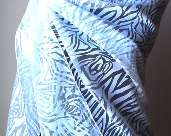 White Animal Print Linen Viscous Mix Scarf Shawl Wrap