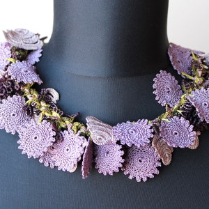 Chunky Purple Crochet Necklace Prom Necklace Needle Lace Oya Larimar Summer Accessories Gift for girl Fashion Crochet  Wedding Chocker