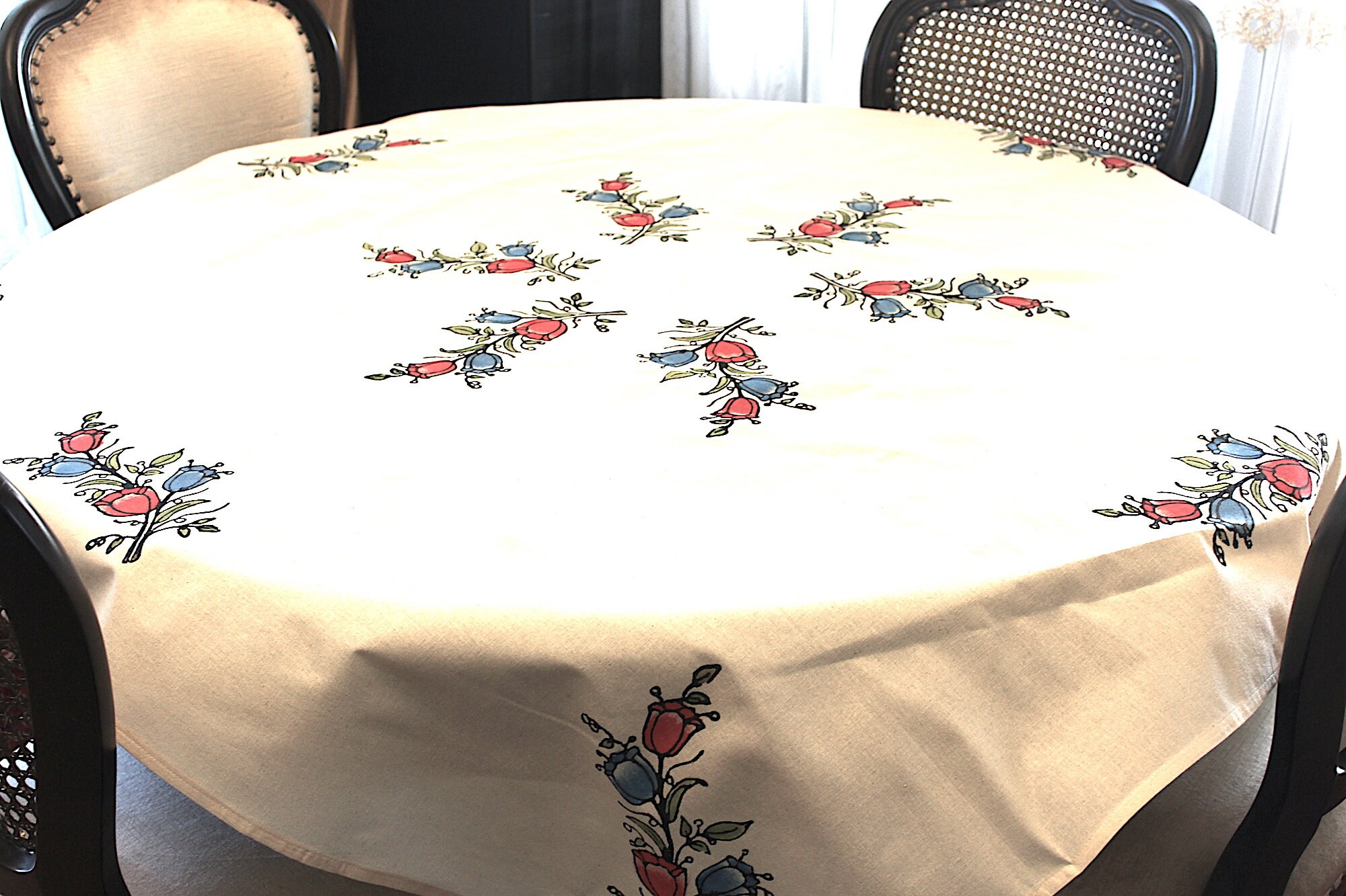 Black and off White Block Printed Cotton Tablecloths Etsy UK