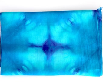 Artisan Shibori Japanese Technic Hand Dyed Blue Turquoise Silk Scarf Summer Autumn Winter Accessories Gift for Her Wedding Scarf Woman Scarf