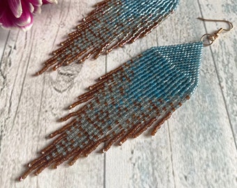 Ombré Seed Bead Fringe Earrings: Long Boho Statement Jewellery