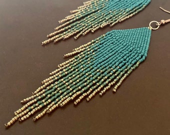 Ombre Beaded Fringe Earrings | Miyuki Seed Beads, Rose Gold Wires