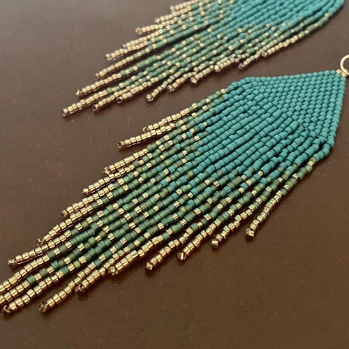 Boho Ombré Seed Bead Fringe Earrings Long Beaded Earrings Etsy