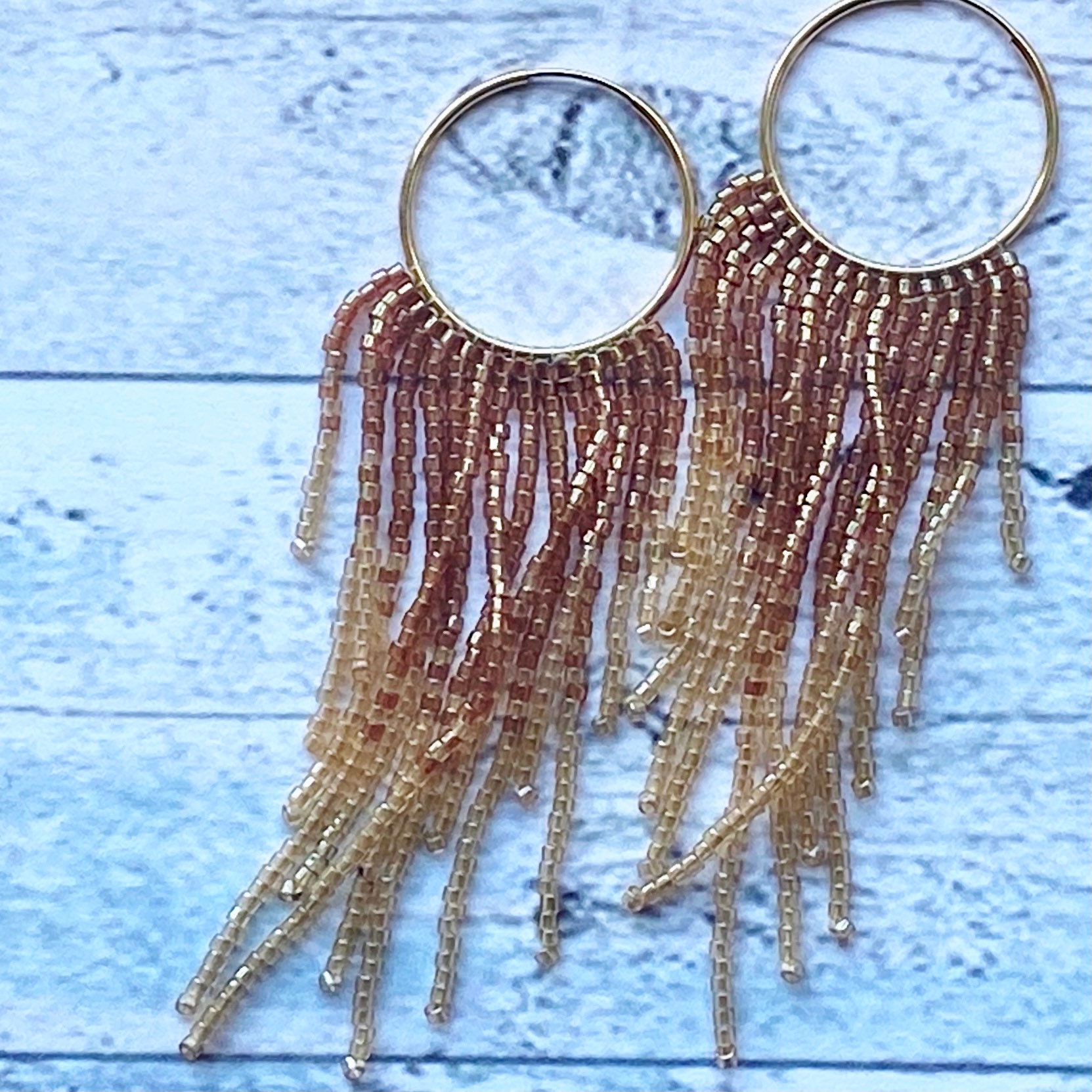 Hoop Seed Bead Fringe Earrings Beaded Statement Earrings Etsy