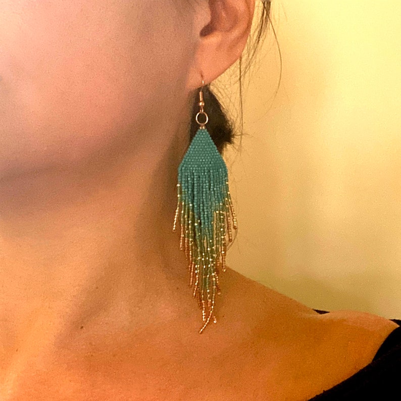 Boho Ombré Seed Bead Fringe Earrings Long Beaded Earrings Etsy