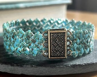 Miyuki Half Tila bead bracelet, green beaded handmade bracelet, handwoven boho style jewellery