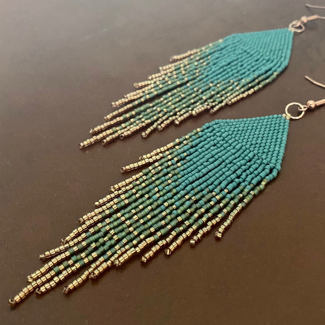 Boho Ombré Seed Bead Fringe Earrings, Long Beaded Earrings - Etsy