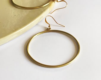 Handmade Large Brass Hoop Earrings: Lightweight Statement Jewelry
