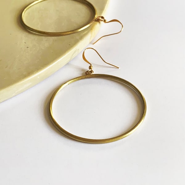 Handmade Large Brass Hoop Earrings: Lightweight Statement Jewelry