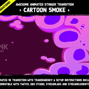 5x Stinger Transition Pack: Cartoon Smoke | Twitch | Streaming | Cute | Stinger | Phase Transition