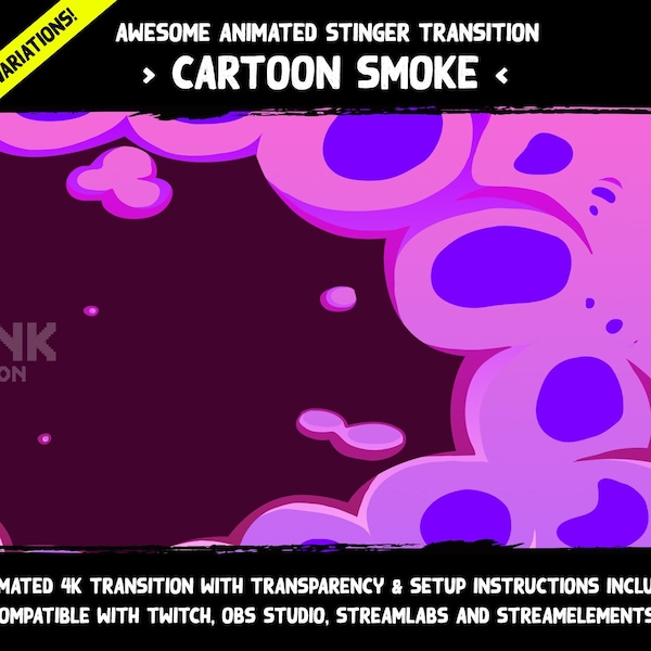 5x Stinger Transition Pack: Cartoon Smoke | Twitch | Streaming | Cute | Stinger | Phase Transition