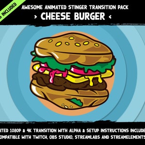 6x Stinger Transition Pack: Cheeseburger Transition | Twitch | Streaming | Fastfood | Stinger | Phase Transition | 4k & 1080p