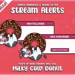 7x Animated Alerts Milky Cow Donut | Pastel | Stream Overlays | Border | Alert | Kawaii | Twitch | Pixel | Teal | Cartoon