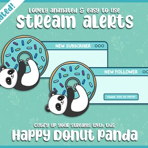 7x Alertas animadas Happy Donut Panda / Pastel / Overlay / Border / Alert / Kawaii / Twitch / Pixel / Teal / Cozy