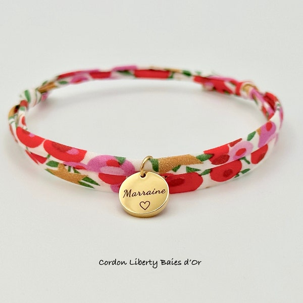 MARRAINE, Cordon Liberty ajustable, baptême, bracelet personnalisé, cadeau original, demande marraine, cadeau marraine,