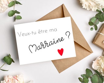Carte imprimable, baptême, future Marraine, Marraine pour la vie, demande marraine, carte à télécharger, carte marraine, annonce marraine