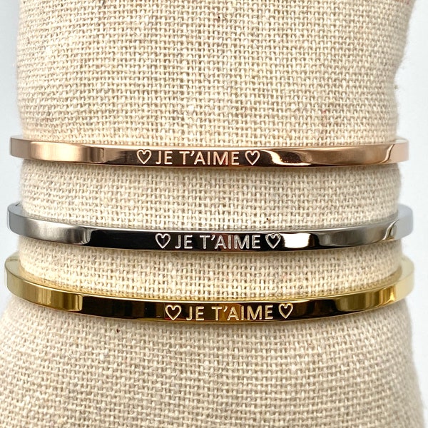 JE T'AIME, personnalisé, bracelet en acier inoxydable, cadeau saint Valentin, idée cadeau st valentin, bracelet je t'aime, amour