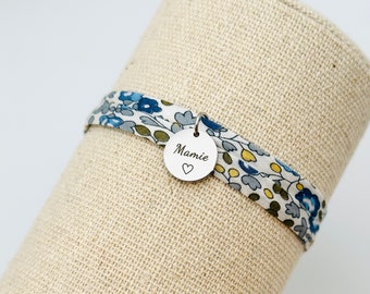 MAMIE, Cordon Liberty ajustable, cadeau mamie, bracelet personnalisé, cadeau original, future mamie, Fête des grands mères, Liberty BLUE